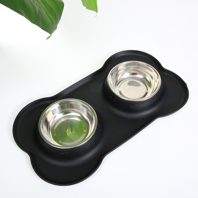 Silicone pet bowl cat dog anti-spill anti-splash eating bowl placemat stainless steel double bowl pet dog bowl eating bowl wholesale
