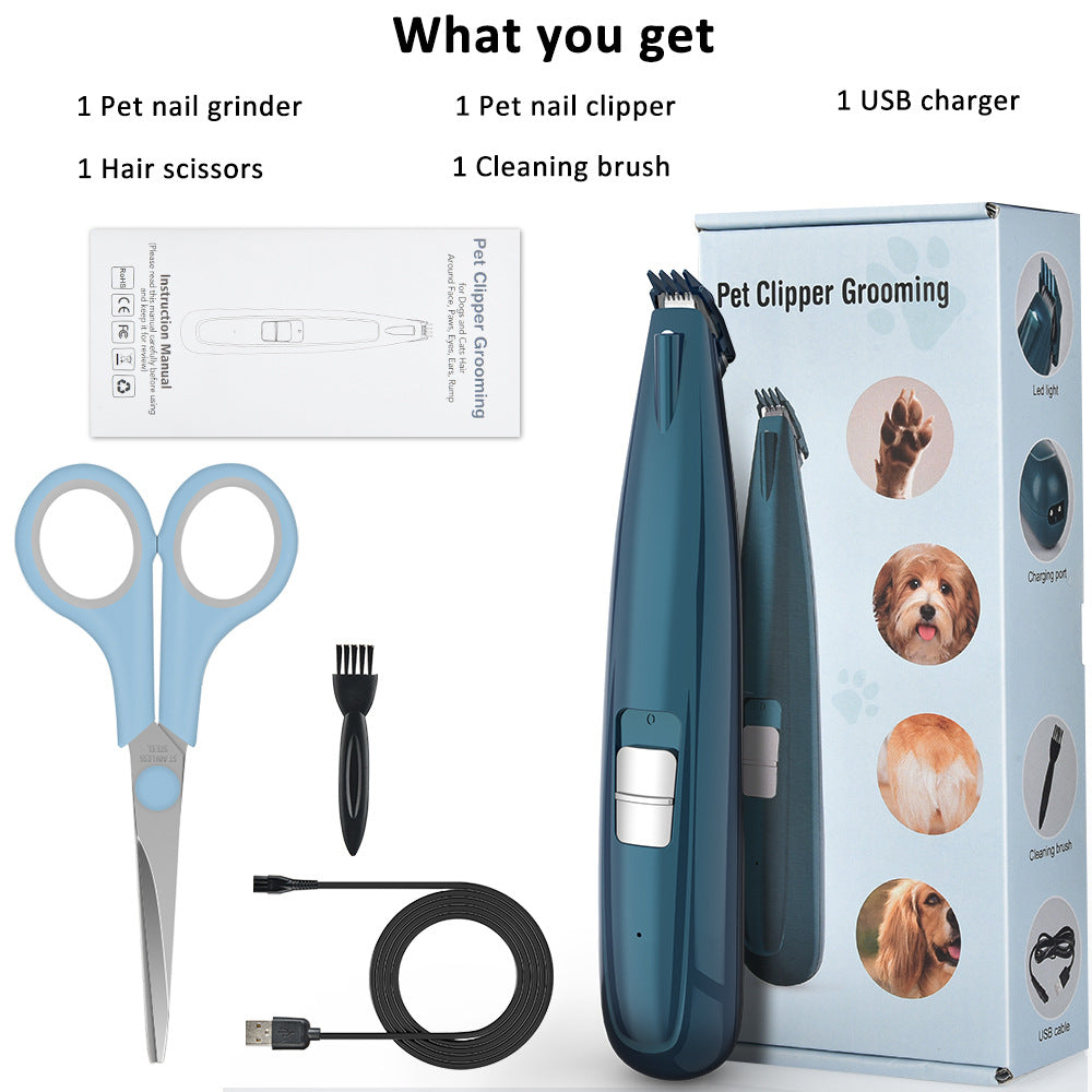 Cross-border pet shaver USB rechargeable cat and dog foot hair trimmer LED luminous foot hair clipper