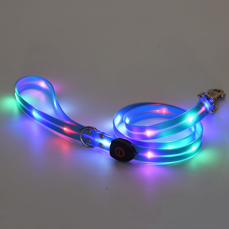 LED luminous collar USB charging pet collar nylon pvc coated webbing luminous dog collar dog leash