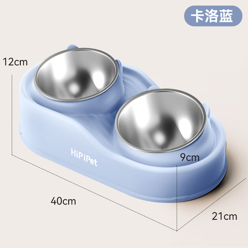 Cross-border cat high and low partition cute cat ceramic double bowl anti-knockover cat bowl drinking water bowl dog bowl pet bowl supplies