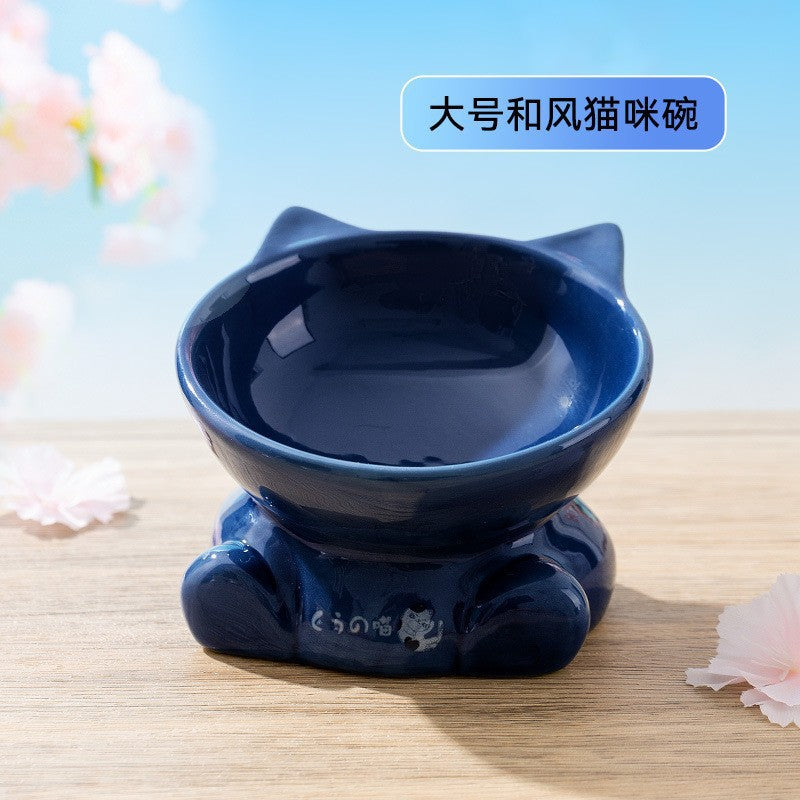 Cross-border cat high and low partition cute cat ceramic double bowl anti-knockover cat bowl drinking water bowl dog bowl pet bowl supplies