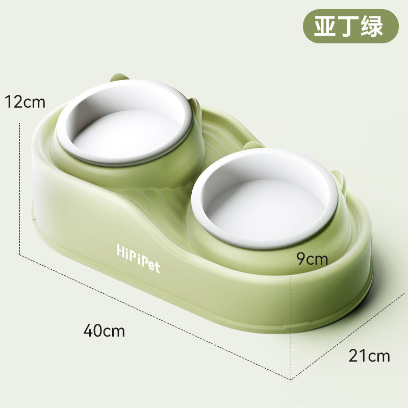 Cross-border cat high and low partition cute cat ceramic double bowl anti-knockover cat bowl drinking water bowl dog bowl pet bowl supplies