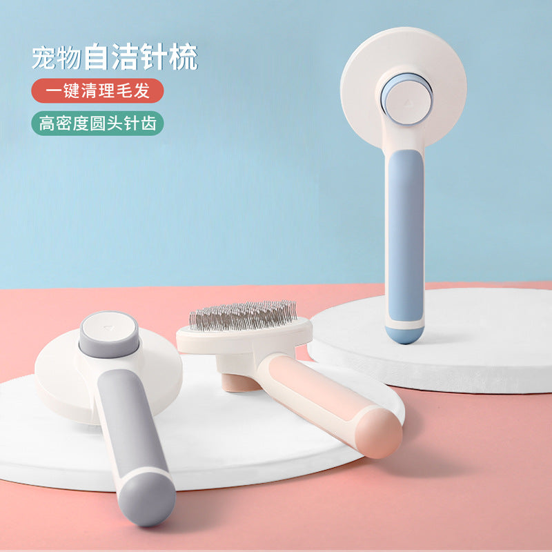 Cross-border pet comb stainless steel needle comb round head cat comb dog hair removal brush self-cleaning comb pet supplies