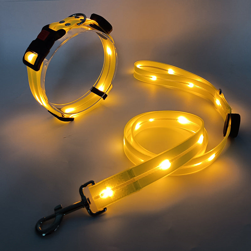LED luminous collar USB charging pet collar nylon pvc coated webbing luminous dog collar dog leash