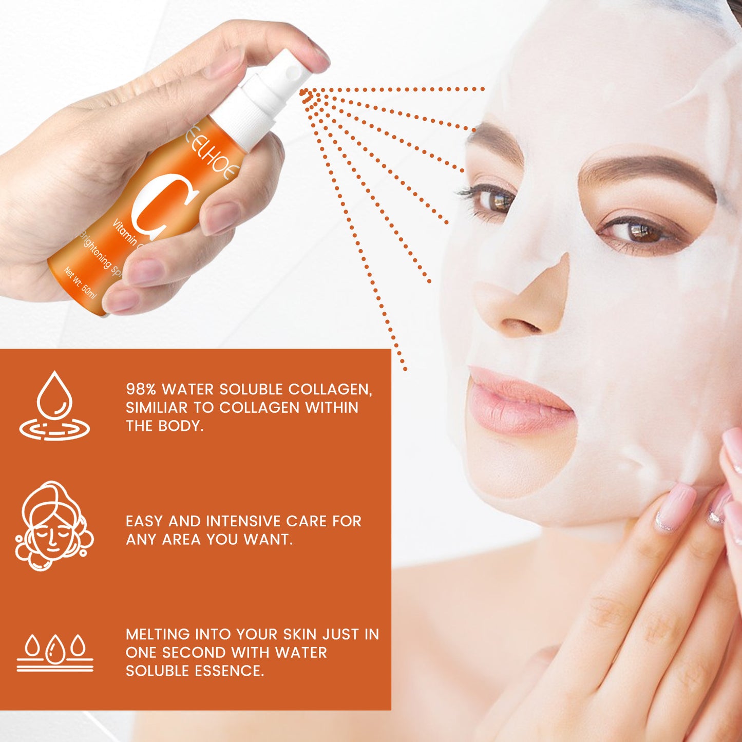 EELHOE Collagen Anti-aging Mask Spray to remove dullness, brighten and firm skin, anti-aging moisturizing mask