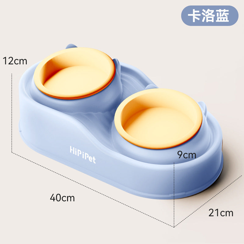 Cross-border cat high and low partition cute cat ceramic double bowl anti-knockover cat bowl drinking water bowl dog bowl pet bowl supplies