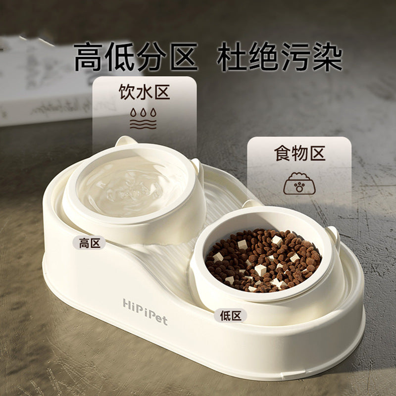 Cross-border cat high and low partition cute cat ceramic double bowl anti-knockover cat bowl drinking water bowl dog bowl pet bowl supplies
