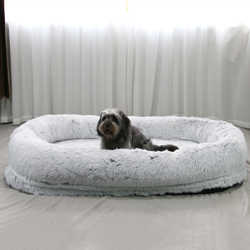 Human kennel plush round pet kennel dog bed winter warm sponge dog pad pet supplies pet mattress