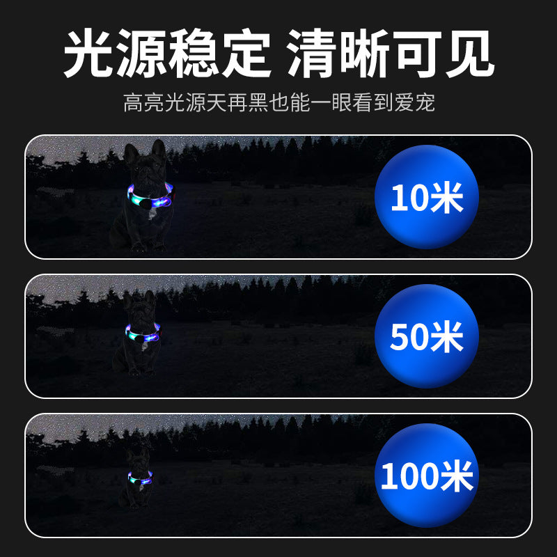 LED luminous collar USB charging pet collar nylon pvc coated webbing luminous dog collar dog leash