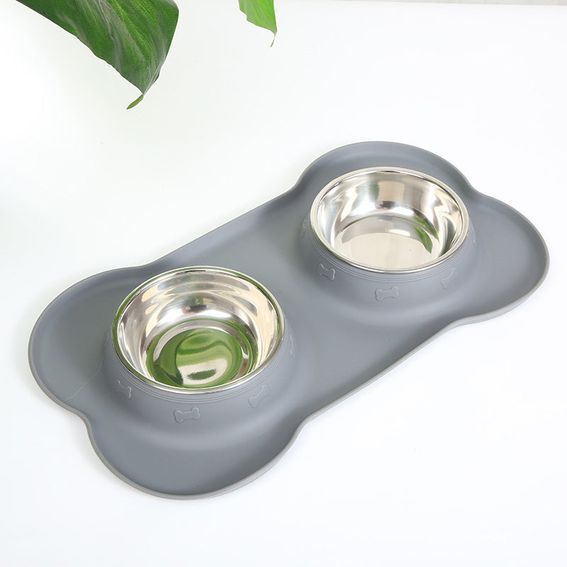 Silicone pet bowl cat dog anti-spill anti-splash eating bowl placemat stainless steel double bowl pet dog bowl eating bowl wholesale