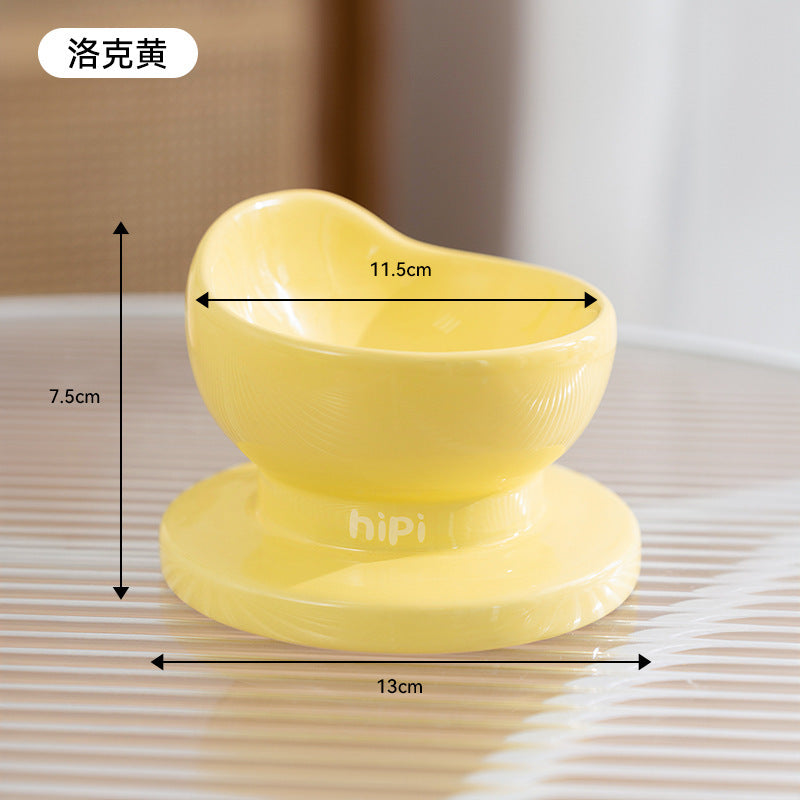 Cross-border cat high and low partition cute cat ceramic double bowl anti-knockover cat bowl drinking water bowl dog bowl pet bowl supplies