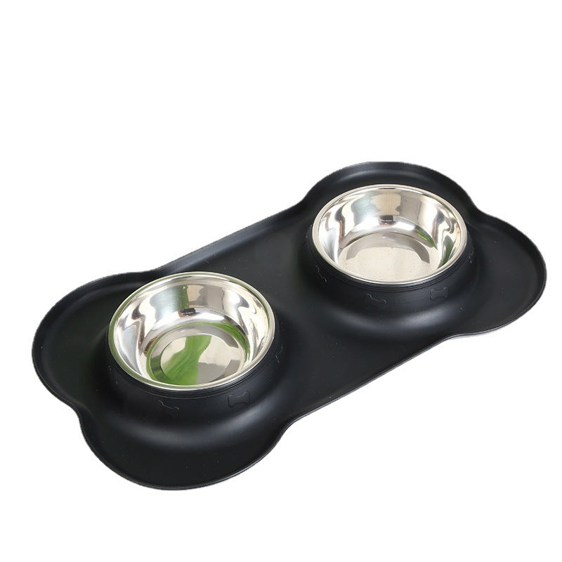 Silicone pet bowl cat dog anti-spill anti-splash eating bowl placemat stainless steel double bowl pet dog bowl eating bowl wholesale