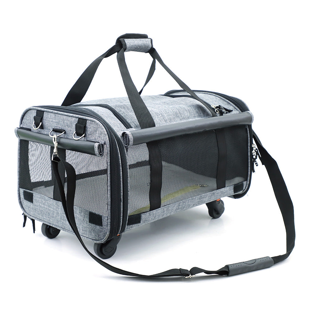 Qisheng pet bag OEM processing customized pet stroller large capacity universal wheel pet outing bag wheel cat bag