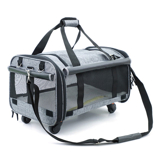 Qisheng pet bag OEM processing customized pet stroller large capacity universal wheel pet outing bag wheel cat bag