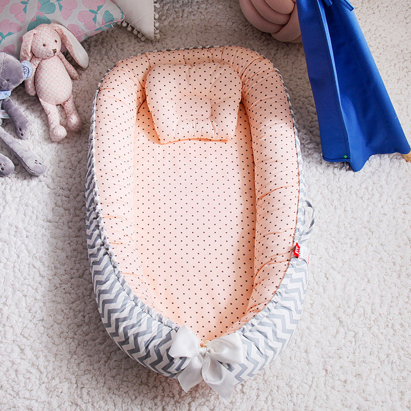 Cross-border folding removable and washable pressure-proof crib mid-bed bionic full detachable baby pillow travel crib