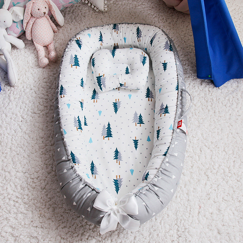 Cross-border folding removable and washable pressure-proof crib mid-bed bionic full detachable baby pillow travel crib