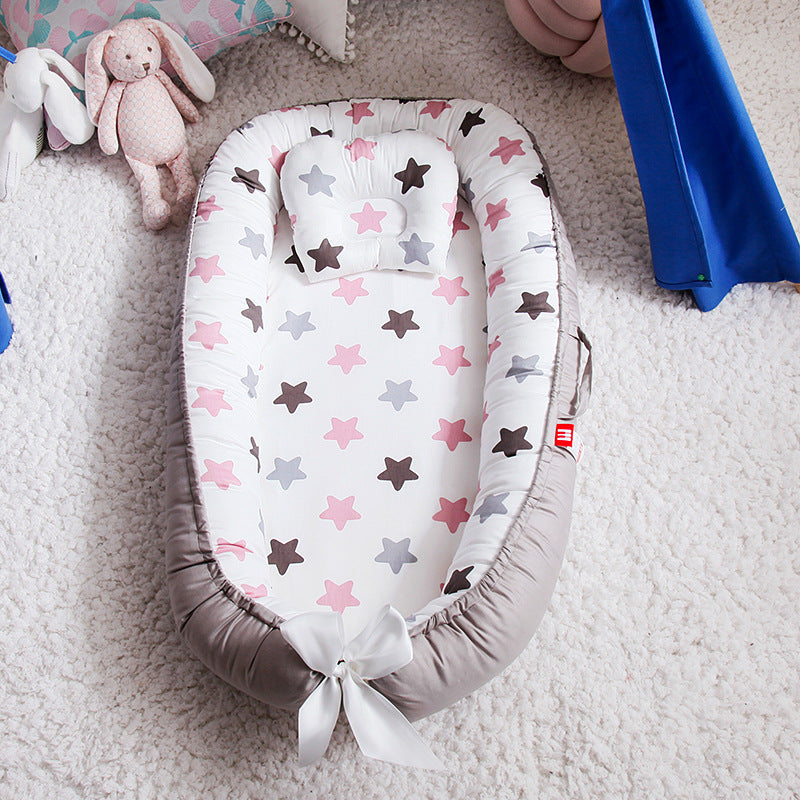 Cross-border folding removable and washable pressure-proof crib mid-bed bionic full detachable baby pillow travel crib