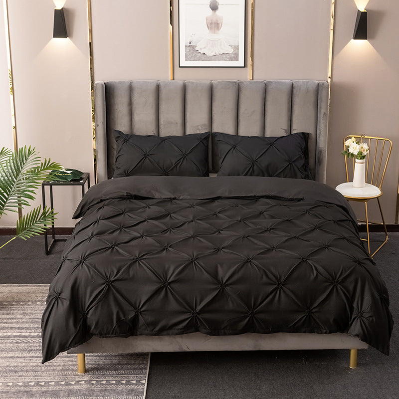 Cross-border aliexpress amazon wish solid color brushed woolen rose quilt cover plain bedding craft three-piece set