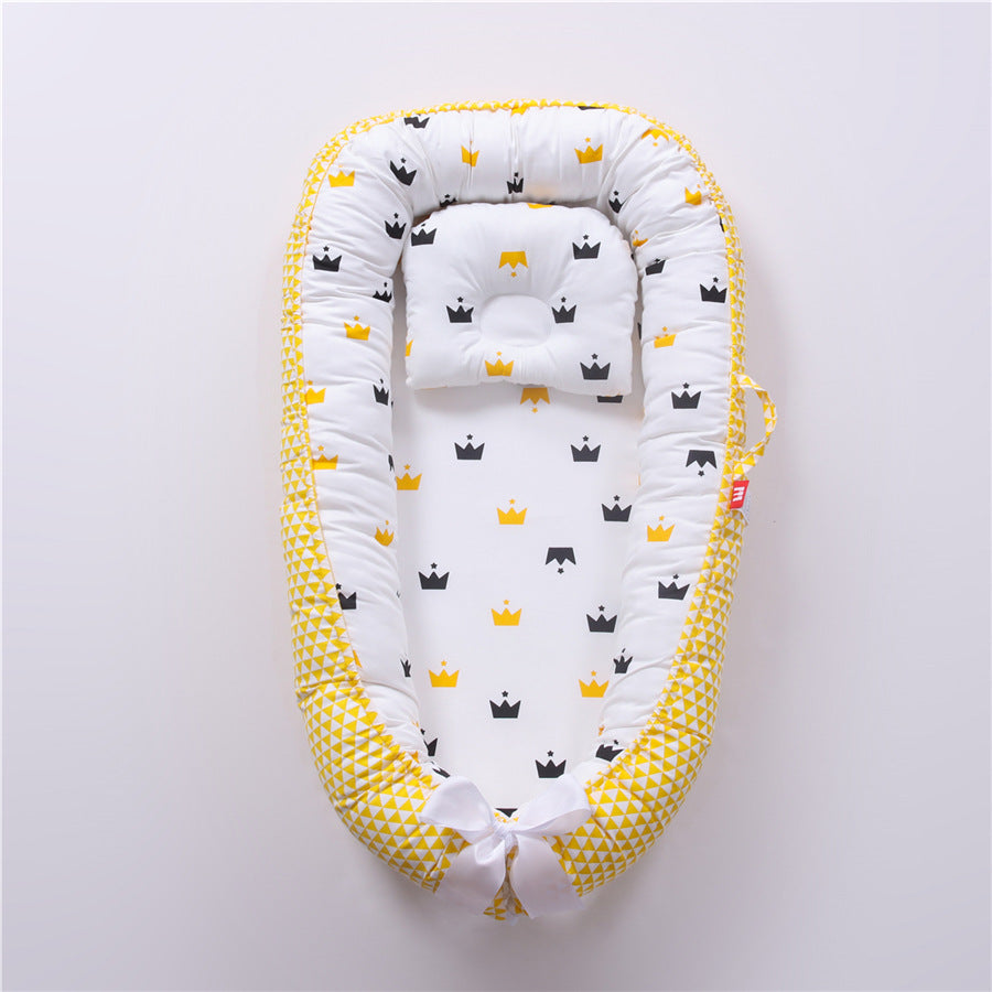 Cross-border folding removable and washable pressure-proof crib mid-bed bionic full detachable baby pillow travel crib