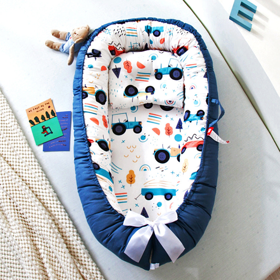 Cross-border folding removable and washable pressure-proof crib mid-bed bionic full detachable baby pillow travel crib