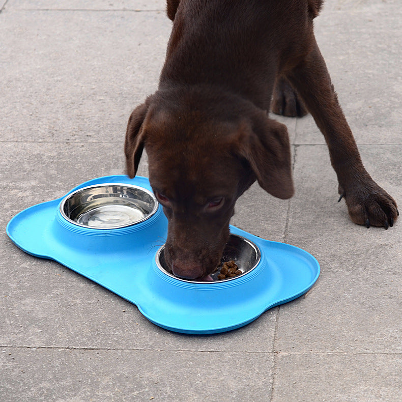 Pet bowl anti-knockover cat drinking water bowl pet small and medium cat food bowl stainless steel double bowl dog food utensils