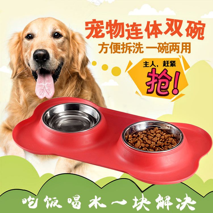 Pet bowl anti-knockover cat drinking water bowl pet small and medium cat food bowl stainless steel double bowl dog food utensils