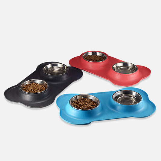 Pet bowl anti-knockover cat drinking water bowl pet small and medium cat food bowl stainless steel double bowl dog food utensils