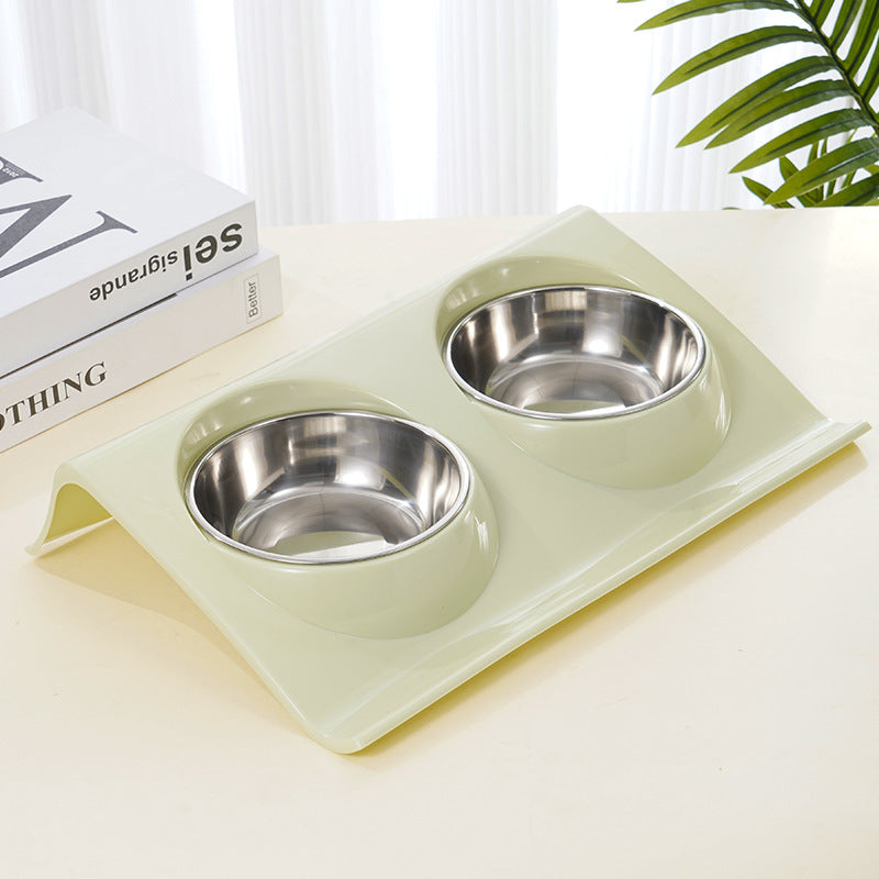 Stainless steel pet bowl Slope plastic non-slip pet dog bowl Splash-proof cat feeder cat bowl food bowl