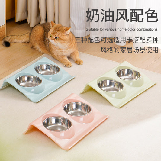 Stainless steel pet bowl Slope plastic non-slip pet dog bowl Splash-proof cat feeder cat bowl food bowl