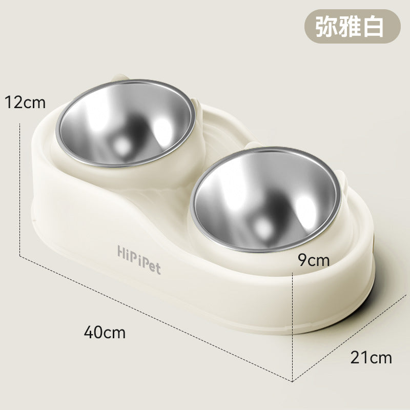 Cross-border cat high and low partition cute cat ceramic double bowl anti-knockover cat bowl drinking water bowl dog bowl pet bowl supplies