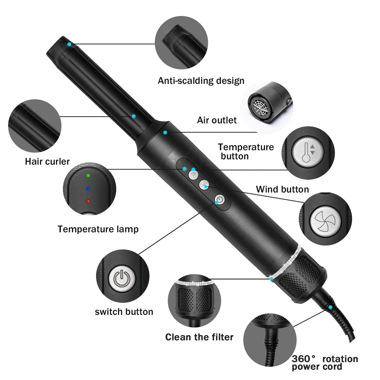 Multi-functional high-speed brushless noise-cancelling styling hair dryer hair dryer hair curler all-in-one hair comb with replaceable heads