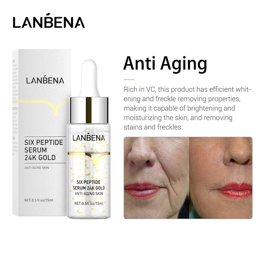 LANBENA hyaluronic acid+VC+24K gold stock solution 3 bottles combination moisturizing skin care (opp bag) 15ml cross-border