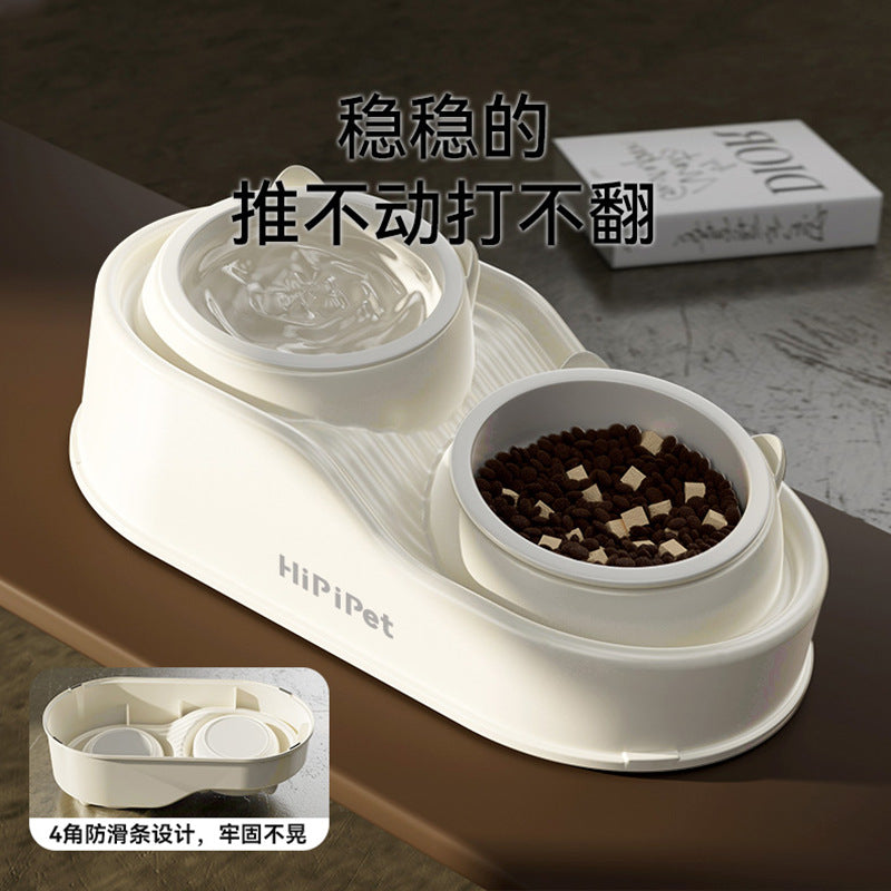 Cross-border cat high and low partition cute cat ceramic double bowl anti-knockover cat bowl drinking water bowl dog bowl pet bowl supplies