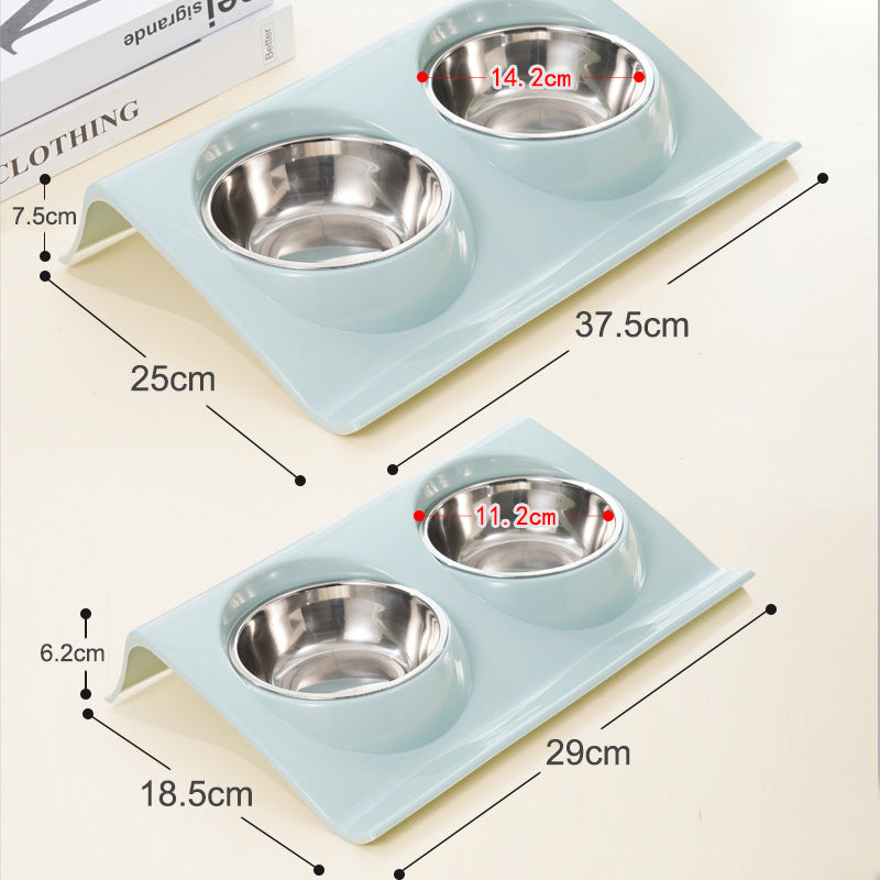 Stainless steel pet bowl Slope plastic non-slip pet dog bowl Splash-proof cat feeder cat bowl food bowl