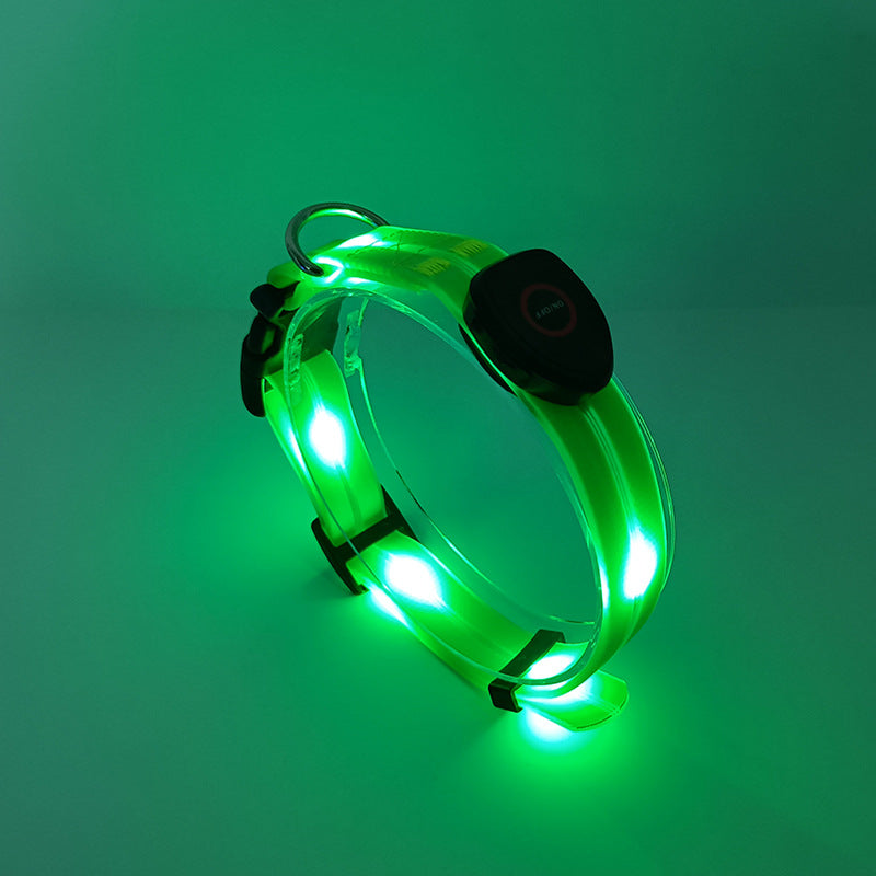 LED luminous collar USB charging pet collar nylon pvc coated webbing luminous dog collar dog leash