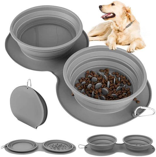 Silicone foldable pet bowl Silicone cat and dog pet anti-choking double food bowl Cat bowl outdoor pet portable dog bowl