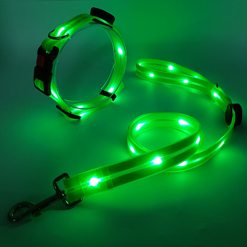 LED luminous collar USB charging pet collar nylon pvc coated webbing luminous dog collar dog leash