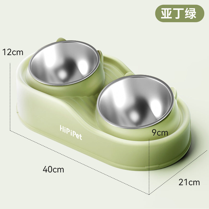 Cross-border cat high and low partition cute cat ceramic double bowl anti-knockover cat bowl drinking water bowl dog bowl pet bowl supplies