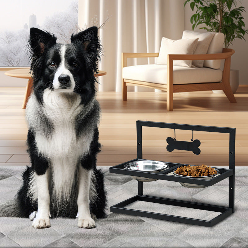 Double Bowl Stainless Steel Pet Bowl Holder Dog Bowl Cat Bowl Pet Food Removable Mobile Amazon Pet Inlet