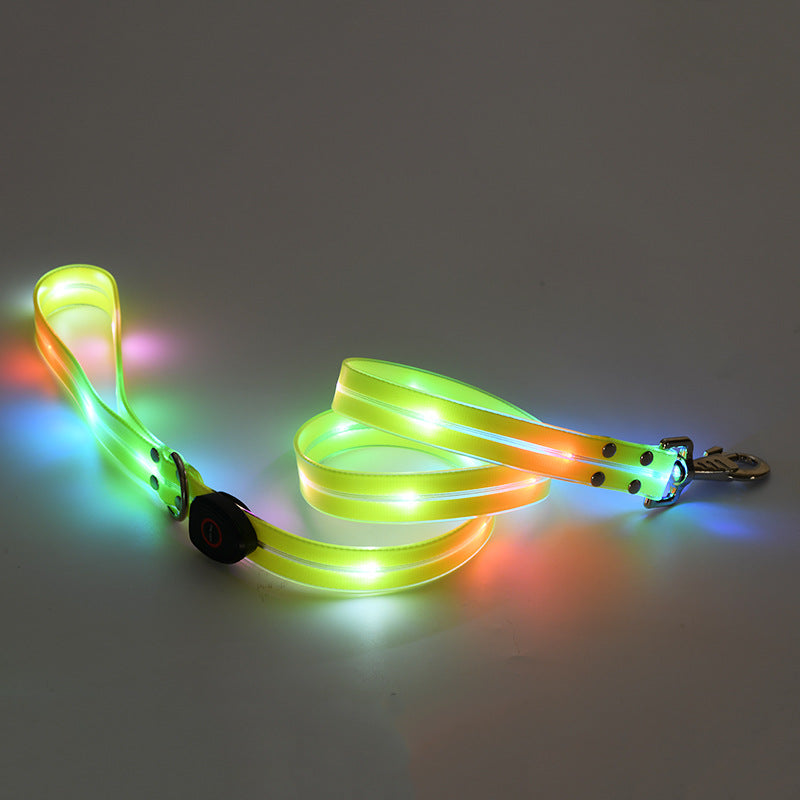 LED luminous collar USB charging pet collar nylon pvc coated webbing luminous dog collar dog leash