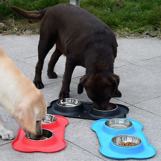 Pet bowl anti-knockover cat drinking water bowl pet small and medium cat food bowl stainless steel double bowl dog food utensils