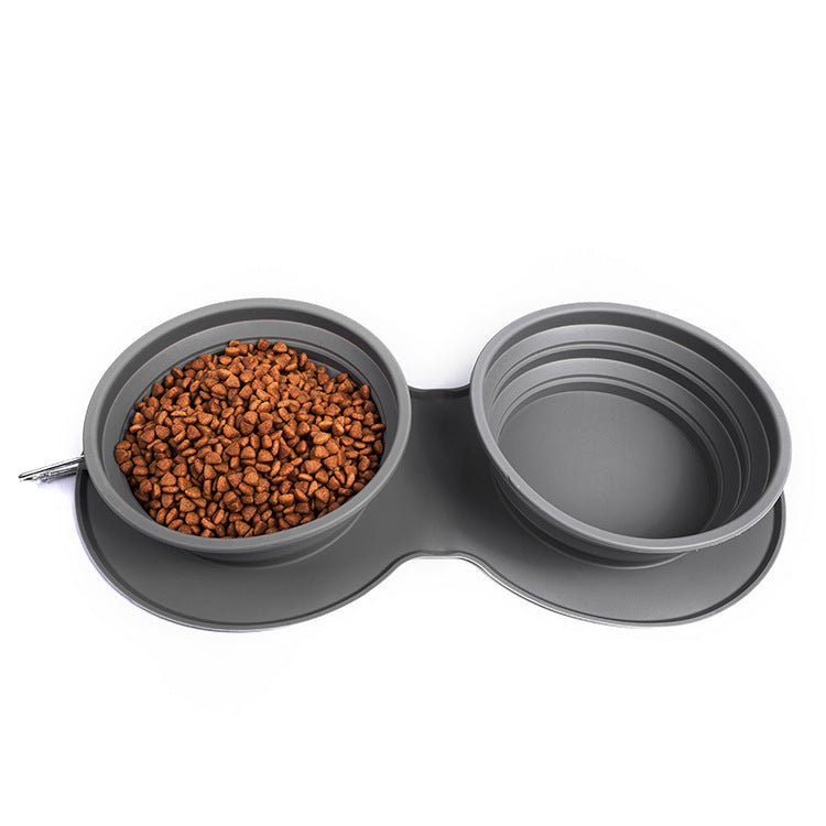 Silicone foldable pet bowl Silicone cat and dog pet anti-choking double food bowl Cat bowl outdoor pet portable dog bowl