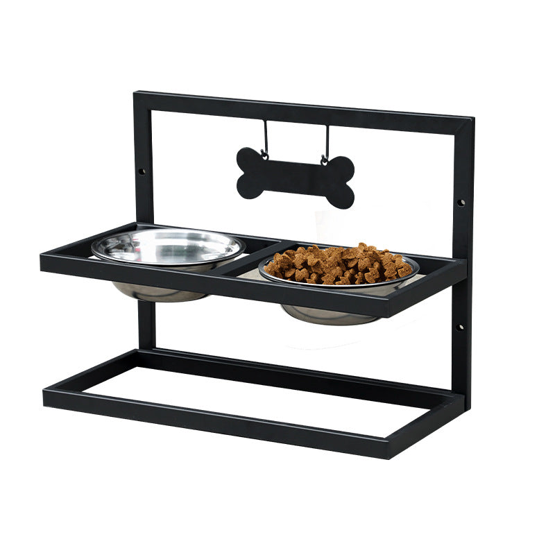 Double Bowl Stainless Steel Pet Bowl Holder Dog Bowl Cat Bowl Pet Food Removable Mobile Amazon Pet Inlet