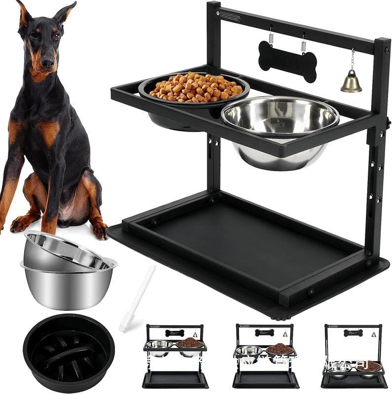 Double Bowl Stainless Steel Pet Bowl Holder Dog Bowl Cat Bowl Pet Food Removable Mobile Amazon Pet Inlet