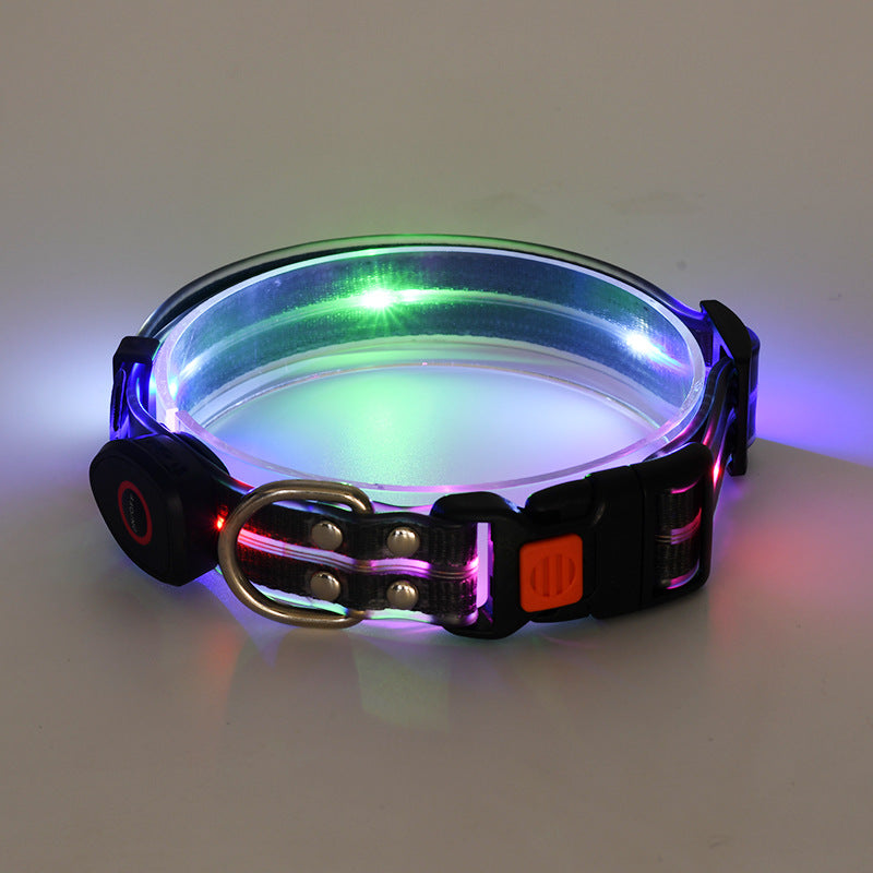 LED luminous collar USB charging pet collar nylon pvc coated webbing luminous dog collar dog leash