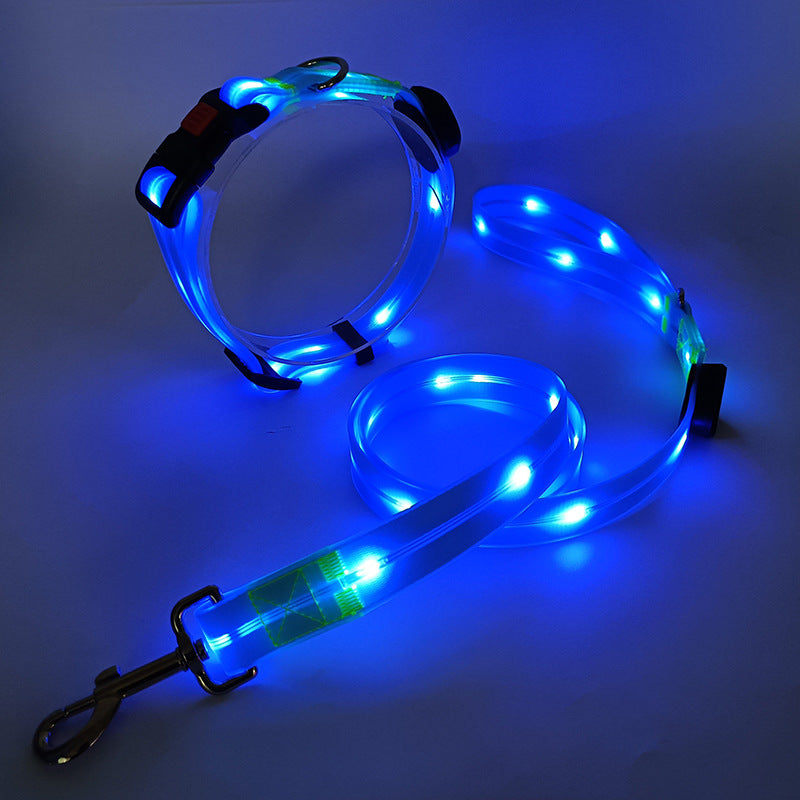 LED luminous collar USB charging pet collar nylon pvc coated webbing luminous dog collar dog leash