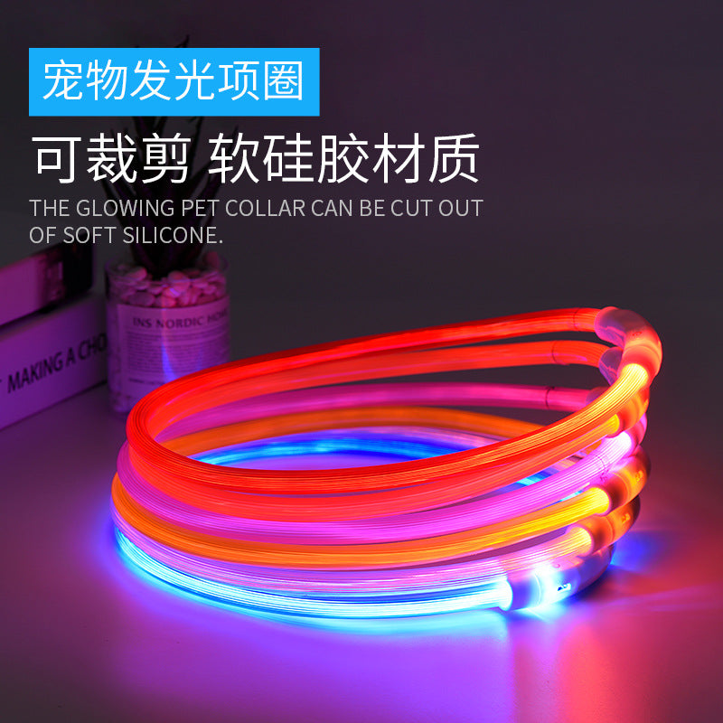 Pet luminous collar PVC pet collar USB charging dog luminous ring LED collar safe dog walking