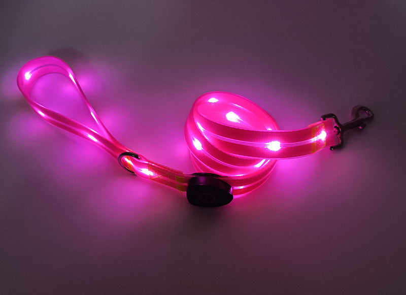 LED luminous collar USB charging pet collar nylon pvc coated webbing luminous dog collar dog leash