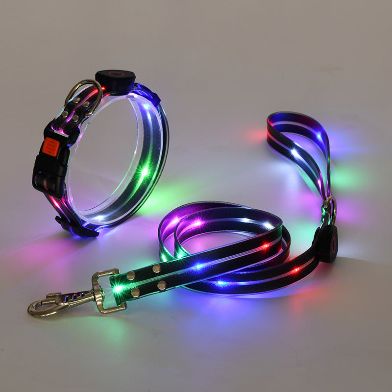 LED luminous collar USB charging pet collar nylon pvc coated webbing luminous dog collar dog leash