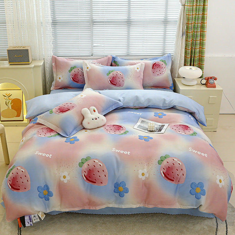 Four-piece bedding set Nantong home textile dormitory three-piece set single student winter thickened bed sheet quilt cover